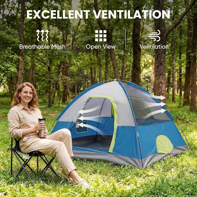NEWBULIG 2-4 Person Camping Tent, Lightweight 5 Min Easy Setup, Waterproof Windproof Dome Tent with Rainfly for Outdoor, Hiking, Backpacking, Beach