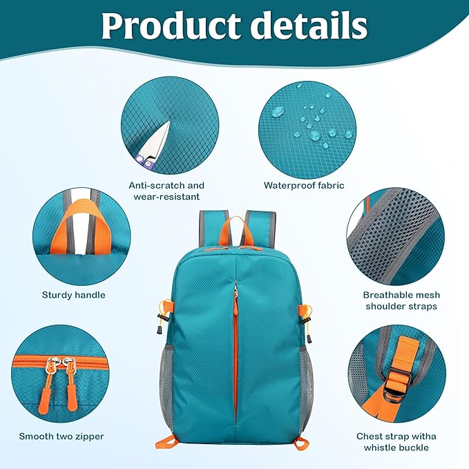 5 PCS Lightweight Packable Backpack 16L for Travel Camping Hiking BackPack Waterproof Foldable Daypack for Men Women Running, Cycling, Trekking (5 Corlor)