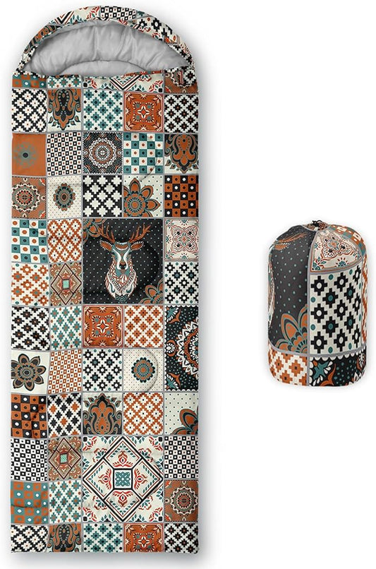 Kids Sleeping Bag for Boys Girls,Bohemian Cowboy Print-Lightweight Warm Portable Outdoor Indoor-Waterproof Cold Weather Resistant Sleeping Bag for Camping Hiking