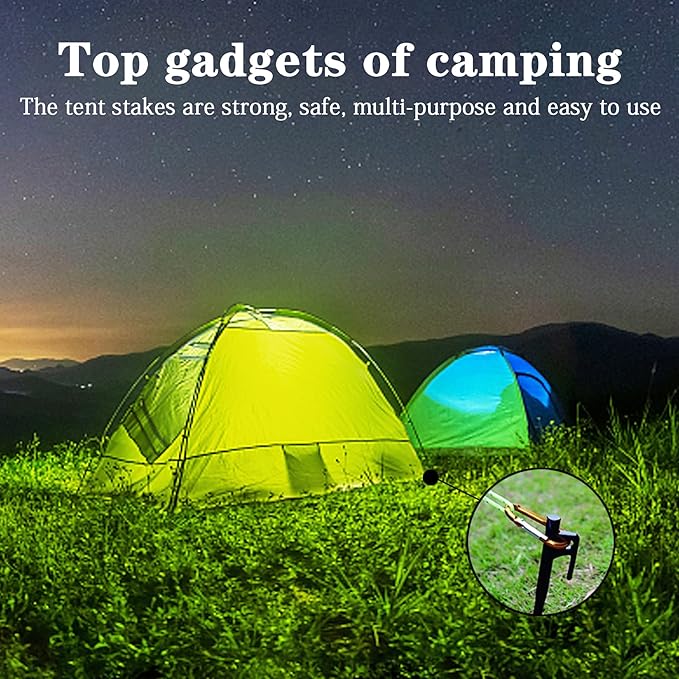 12 Pack Tent Stakes Heavy Duty, Metal Black Camping Stakes, Steel Tent Spikes, Canopy Stakes, Tent Pegs for Car Camping, Yard Decoration, Tarp, Shade Tent, Picnic