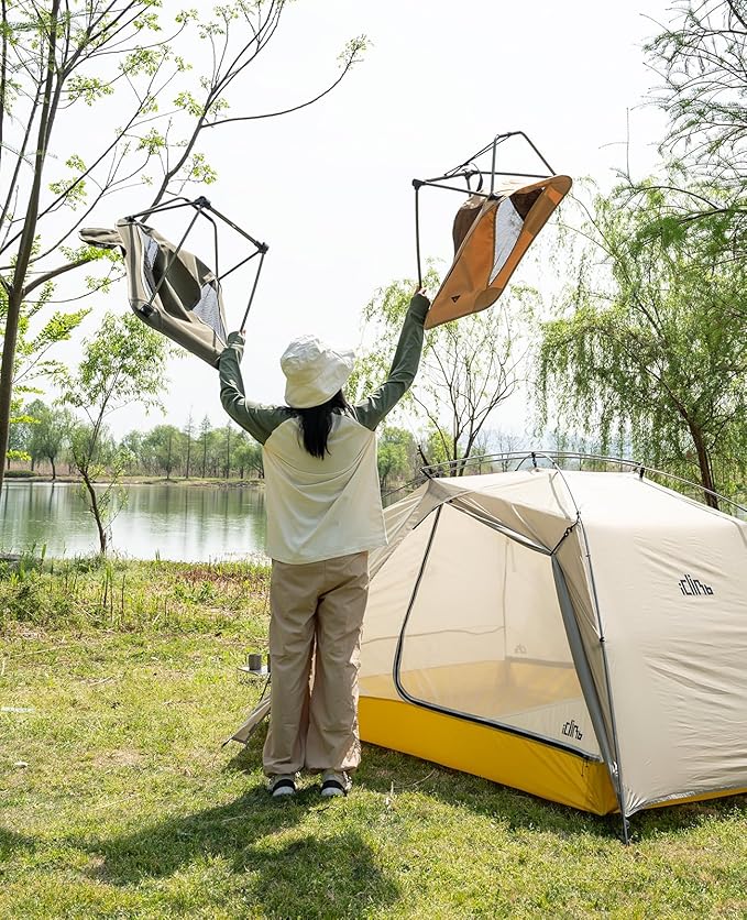 iClimb Low Ultralight Compact Camping Folding Chair with Side Pocket and Carry Bag (Khaki)