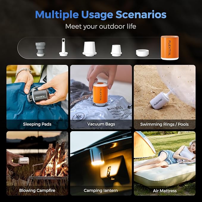 FLEXTAILGEAR Portable Air Pump with Camping Lantern Tiny Pump 2X 4kPa Air Pump for Inflatables Rechargeable Air Mattress Pump with Magnetic Design for Sleeping Pads, Pool Floats, Swimming Rings(White)