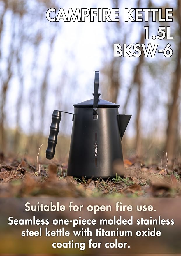CAMPINGMOON 1.5L Campfire Kettle Stainless Steel Camping Kettle Black BKSW-6