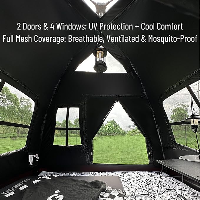 Blackdog Portable Camping Tent - 2-4 Person 5㎡ Large Space for Family, Waterproof Instant Pop Up Tent, UPF50+ Sun Protection, Car Camping & Traveling, Easy Setup