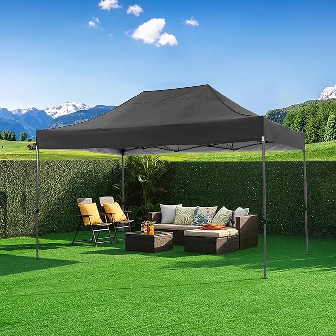 COBIZI 10x15 Pop Up Canopy Without Sidewall,Heavy Duty Canopy UPF 50+ All Season Wind Waterproof Commercial Outdoor Wedding Party Tents for Parties Gazebo with Carry Bag(10 x 15 ft Black)