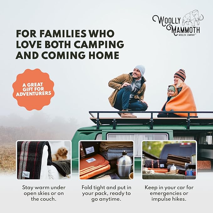 Woolly Mammoth Woolen Company Merino Wool Camping Blanket - 66" x 90", Navy Blue - Compact Design & Hunting Essentials - Heavyweight Insulation & Wool Throw Blanket - Solid Pattern & Bedroll Use