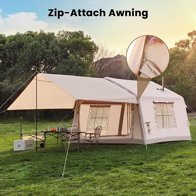 Inflatable Tents for Camping, Blow Up Tent with Hand Pump, Easy Setup Inflatable Hot Tent with Stove Jack, Waterproof Oxford Air Glamping Tents for Camping Adult 4 Person Upgrade Version