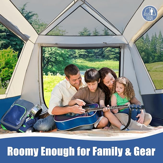YOLENY Instant Tent, 4 Person Camping Tent with Vestibule & Rainfly, 150D Blackout Cabin Tent, UPF 12500, 137.7 FT² Activity Space, Windproof Waterproof