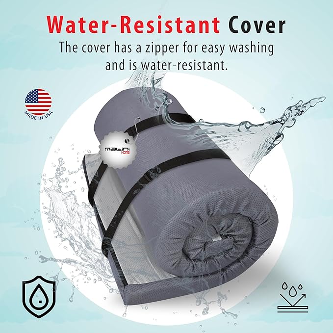 3" x 30" x 75" Memory Foam Roll-Up Camping Mattress with Water Resistant Zipper Cover, Foldable and Portable for Camping, RV Bunk, Tent, Guest Bed, Outdoor and Dorm