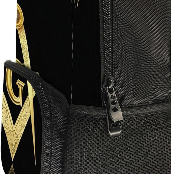Men Women Polyester Gold Freemason Freemasonry Masonic Daypack Backpack Large Capacity Carry On Bag With Smooth Zippers for Hiking Picnic Walking Cycling