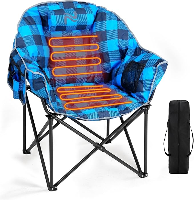 LILYPELLE Oversized Heated Camping Chair, Patio Lounge Chairs with 3 Heat Levels, Portable Folding Heated Chair Round Moon Saucer Folding Lawn Chair Outdoor Chair for Camping, Lounge Patio
