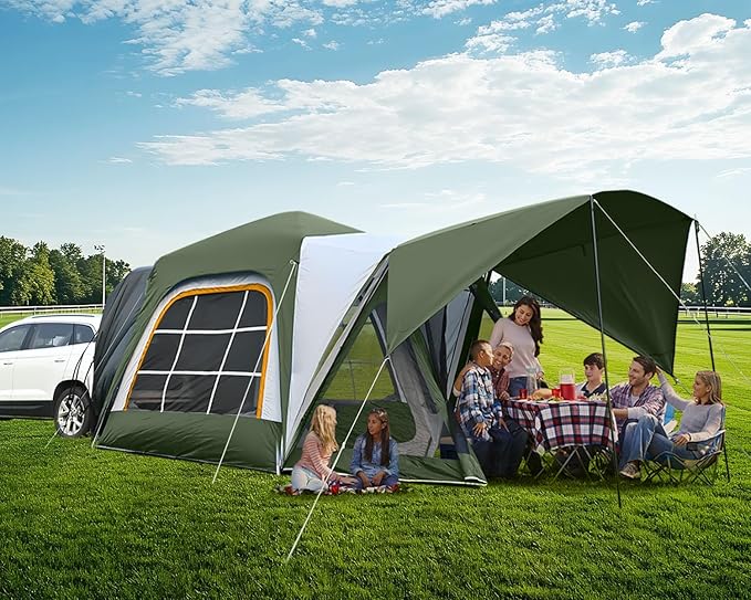 SUV Tent Attachment for Camping, Car Tents for SUV Tailgate Tents with Screen Room & Awning,Easy Set Up Car Camping Pop Up Tent - ArmyGreen