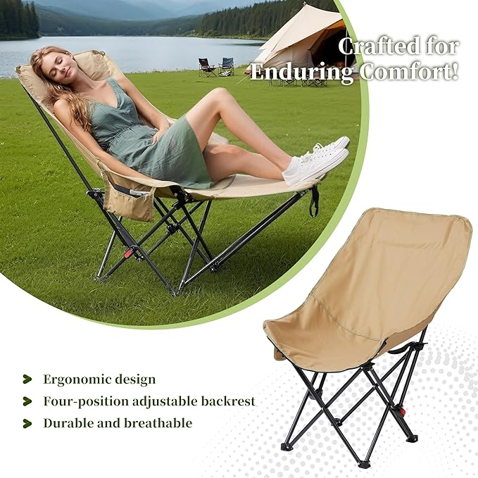 CXC Reclining Camp Chair – Comfortable Folding Chair with Foot Rest & Adjustable Back Angle, Ideal for Office Naps, Fishing, Patio, Camping, Movie Nights, and Sports Viewing