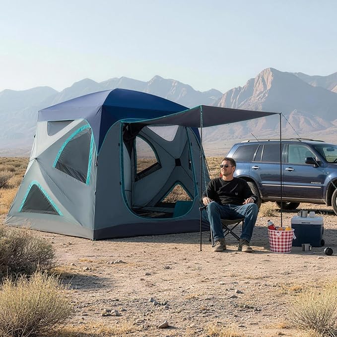 TIMBER RIDGE Camping Tent, 4 Person Instant Pop Up Hub Tent with 8 Windows, Easy 60 Second Setup, Weather Resistant Family Cabin Tents with Rain Fly for Camping, Hiking, Outdoor Travel