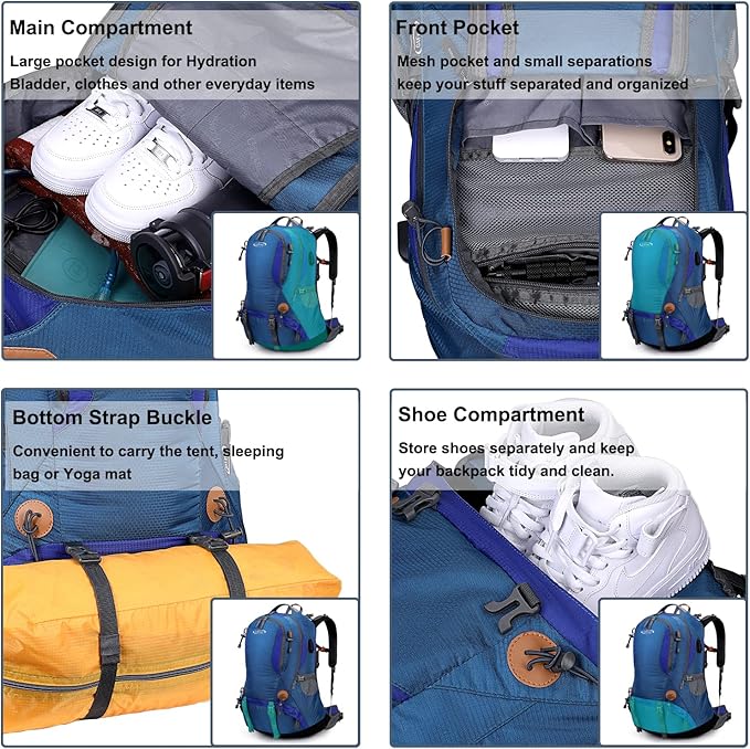 G4Free 50L Hiking Backpack Waterproof Daypack Outdoor Camping Climbing Backpack with Rain Cover for Men Women