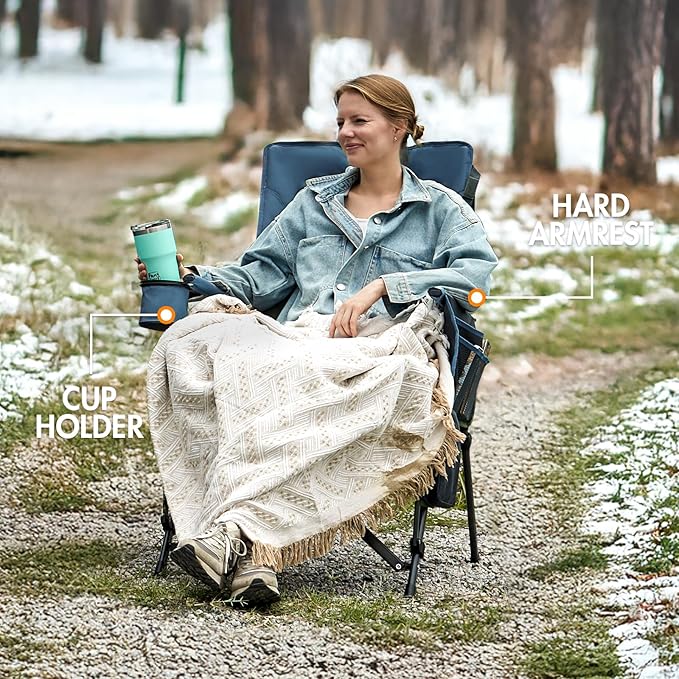 Portal Heated Camping Chairs for Adults Outdoor Sports Oversized Folding Lawn Chair with High Back, Heavy Duty 400 Lbs, Battery Not Included, Blue