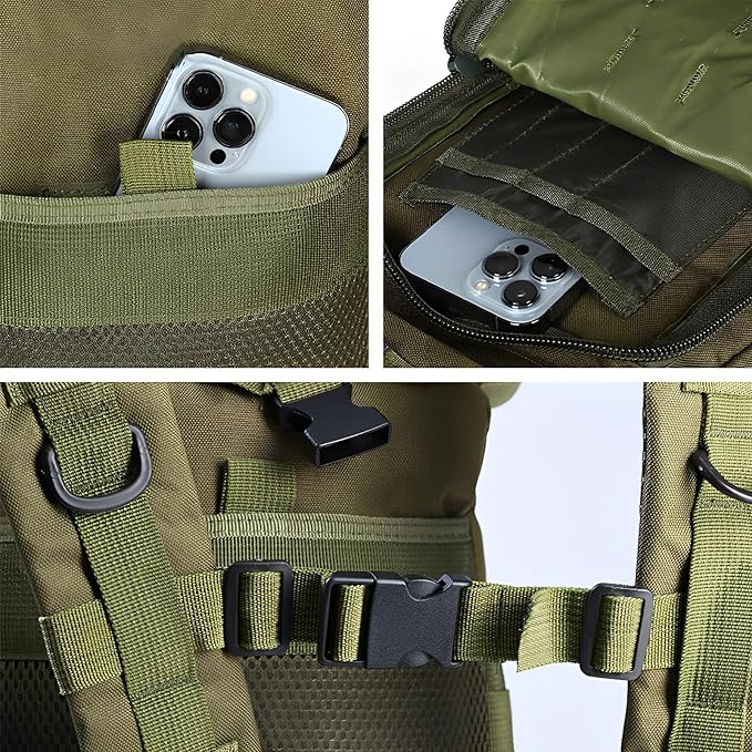Lawaia Small Tactical Backpack Military Survival Molle Army Go Bag Hunting Gym Rucking Hiking Camping Motorcycle Rucksack With Weights for Men and Women 30L (Green)