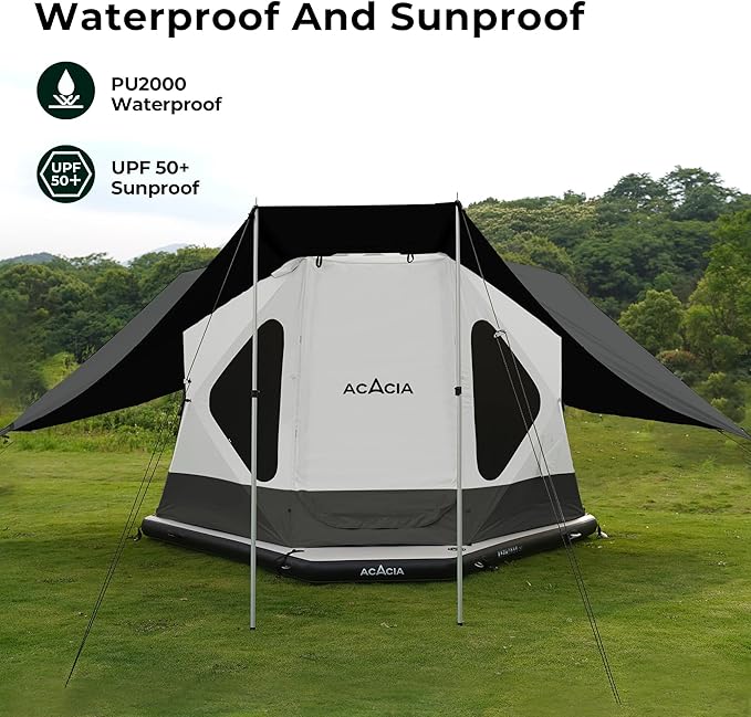 ACACIA Canopy 4 Person for Space Acacia Camping System, PU2000 Waterproof Camping Tarp for 4 Season Camping, UPF50+ Sunproof Tent Tarp with 4 Telescoping Poles, Carry Bag, Moonstone