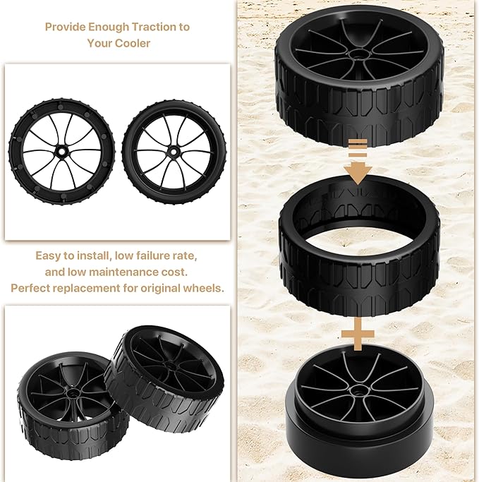 LBB-Parts 6 Inch Cooler Wheels,Compatible with Most Igloo Coolers,Fits Yukon 90 QT,Glide 110 QT,Ice Cube 58 QT/60 QT,Maxcold Latitude 62 QT etc,6'' Cooler Replacement Wheels kit