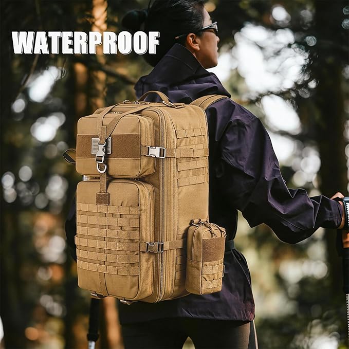 Tactical Backpack for Men, 50L/60L/70L Expandable Military tactical Backpack, Waterproof MOLLE Hiking & Camping Rucksack with Water Bottle Bag, Assault Pack & Bug Out Bag for Outdoor