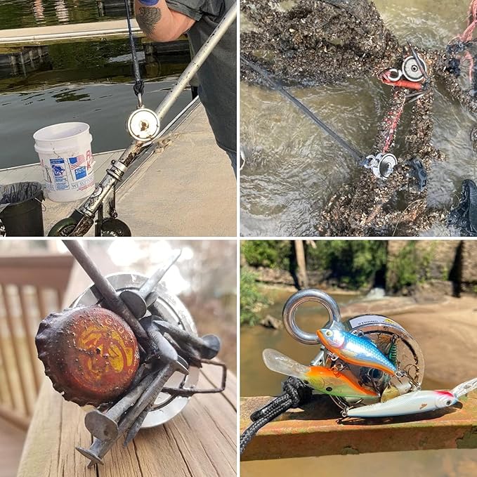 VNDUEEY 1000 LBS Fishing Magnet Kit, Magnet Fshing Kit-Includes Grappling Hook, Heavy Duty 65FT Rope, Gloves & Locking Carabiner - 2.95inch Diameter