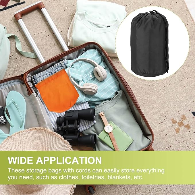 Stuff Sack, Nylon Waterproof Storage Sacks Portable Drawstring Dry Stuff Bag Gear Organization with Toggle, 3x7Inch Fit for Backpacking Camping Traveling Hiking(Black)