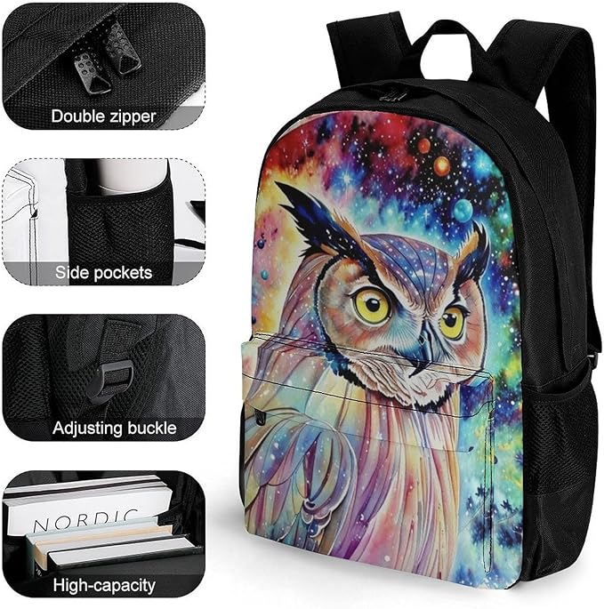 Lightweight Rucksacks for Climbing Outdoors Walking Cycling, Large Capacity Anti-Theft Multipurpose Carry On Bag, Owl Space Cartoon Camping Outdoor Backpack