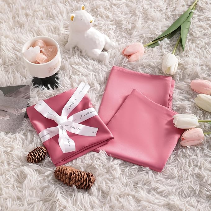 NTBAY Zippered Silk Satin Toddler Pillowcases - 2 Pack Hidden Zipper 13x18 Pillowcases - Luxury and Silky Baby Travel Pillow Covers, Coral Pink