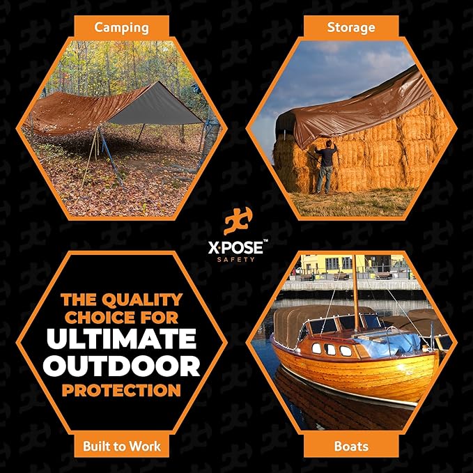 Xpose Safety 5' x 7' Ultra Heavy Duty Tarp (2-Pack) - 20 Mil Waterproof Tarps for Camping, Outdoor Adventures & Tent Cover, UV Protection, Reinforced Corners, All-Weather Durability