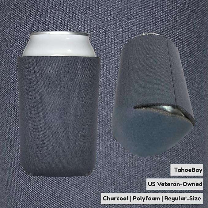 TahoeBay Blank Beer Can Cooler Sleeves (25-Pack) Bulk Sublimation Blanks for Vinyl Plain Soft Foam Can Sleeves Coolers for Soda Cans & Bottles Black, White, Assorted Solid Color (Charcoal)