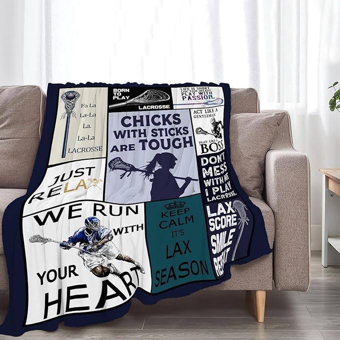 Lacrosse Blanket Sports Lacrosse Lover Throw Blankets Gifts for Girls Boys Kids Soft Cozy Fleece Plush for Couch Sofa Bed 60"x50"