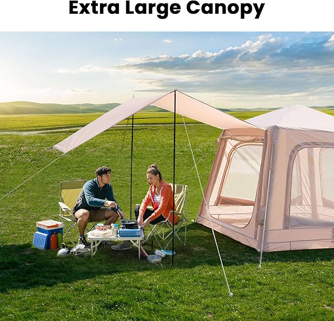 Inflatable Tents for Camping, Blow Up Tent with Hand Pump, Easy Setup Inflatable Hot Tent with Stove Jack, Waterproof Oxford Air Glamping Tents for Camping Adult 4 Person Upgrade Version