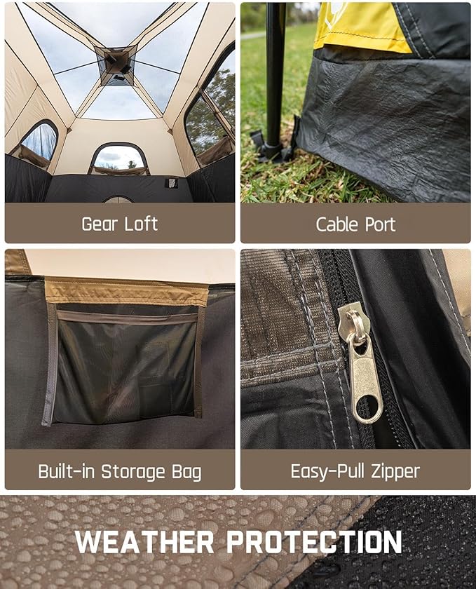 FanttikOutdoor Camping Tent 4/6/8/10 Person Instant Cabin Tent Setup in 60 Seconds with Rainfly & Windproof Portable with Carry Bag for Family Camping & Hiking