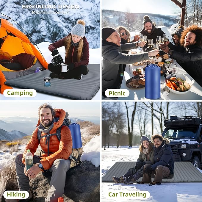 Inflatable Sleeping Pad for Camping, 2 Person Ultralight Double Sleeping Pad with R-Value 7.7, Waterproof & Durable 40D Nylon Camping Mat for Backpacking & Cold Weather, 78"x47.2", 3.62" Thickness