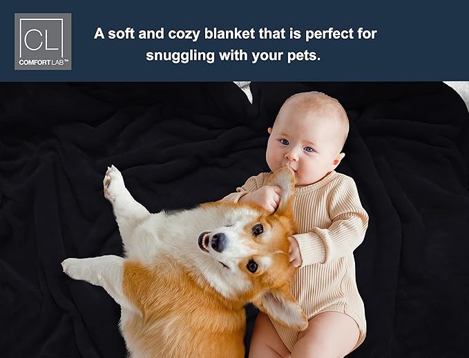 Comfort Lab Reversible Flannel Sherpa Throw Blanket - Elegant Fluffy Throw Blankets for Couch and Home Decor - Anti Pilling Non Shedding Cozy & Warm Fleece Throws - Baby/Pet (30" x 40") - Navy