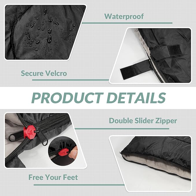 Elevon Double Sleeping Bag 2 Pillows for Adults, Queen Size XL Sleeping Bag Waterproof, Compact with Compression Sack, 2 Person Sleeping Bags Cold Warm Weather- 3 Seasons, Backpacking, Hiking, Travel
