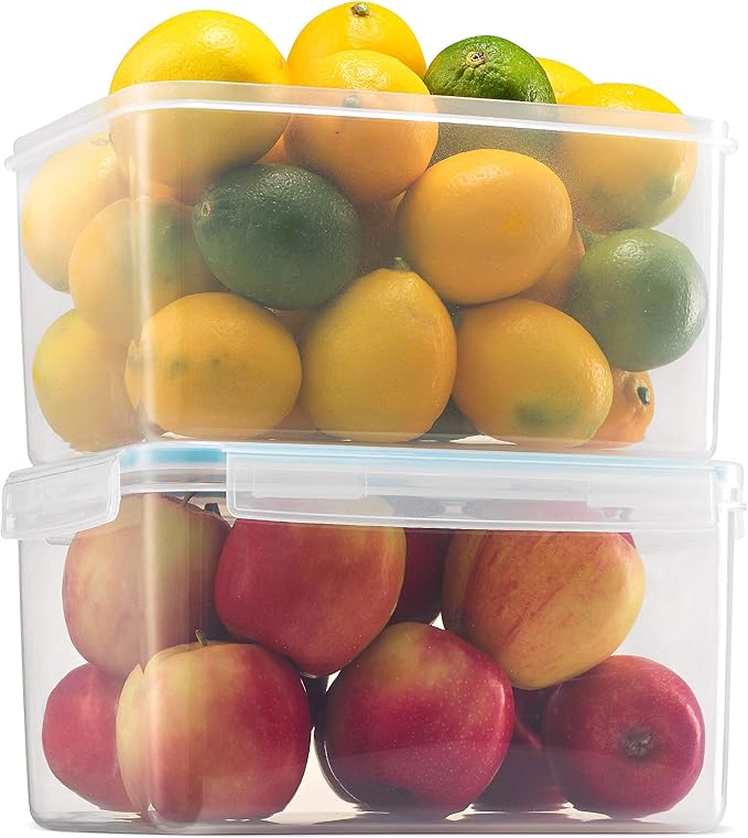 Komax Biokips Large Food Storage Container 155oz. (set of 2) - Airtight, Leakproof With Locking Lids - BPA Free Plastic - Microwave, Freezer and Dishwasher Safe - Great For Fruit & Vegetables