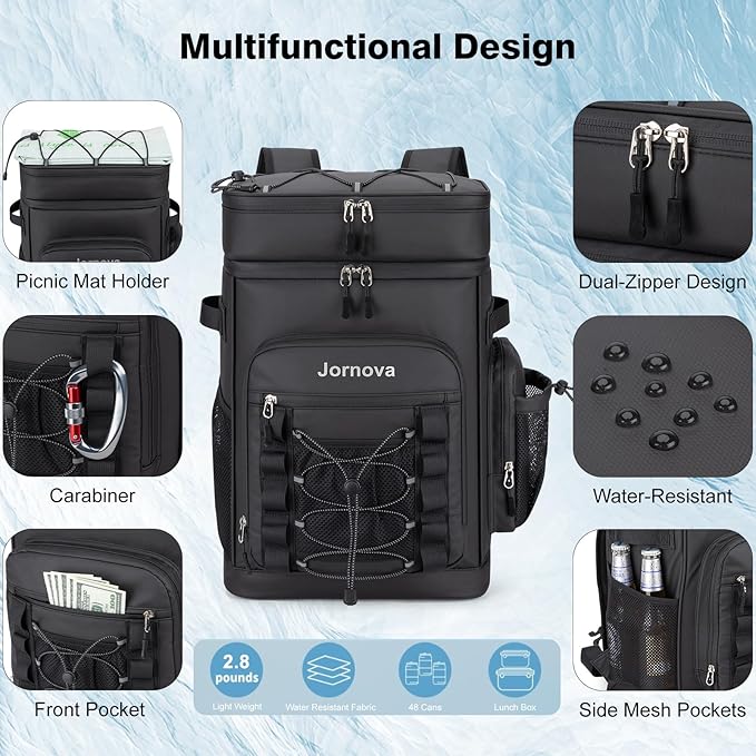 Insulated Cooler Backpack, 40L Leakproof Backpack with Double Compartments for Men & Women, Large Lunch Cooler for Camping, Beach, Travel, Picnic, Up to 48 Cans