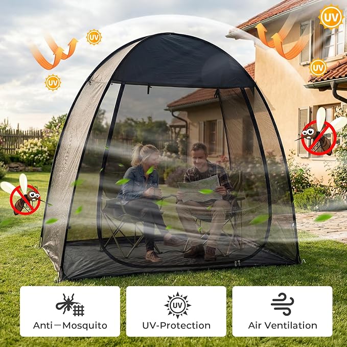 Alvantor® Pop Up Screen House Tent, Snap-fit Mesh Screen Gazebo with Peaked Roof, Portable Screen Room Canopy Shelter with Sandbags for Camping, Backyard, Picnic