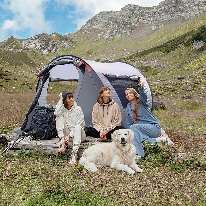Pop-up Tent, 3 Person Camping Tent, Instant Portable Beach Tent, Easy Pop Up Shade Tents 2 Doors for Camping Hiking & Traveling with Carrying Bag