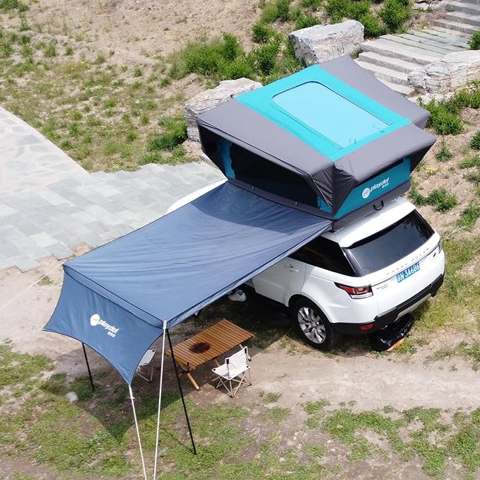 PlayDo Inflatable Rooftop Tent Easy Set Up Pop Up Roof Tent Air Extra Wide Large for 3 Person Family Camping Waterproof Cotton Tents for Truck Car SUV with Light, Skylight