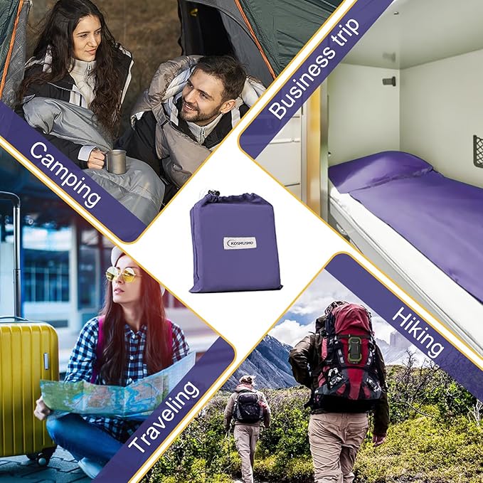Sleeping Bag Liner, Ultralight Travel Sheet with Zipper and Compact Carry Bag, Portable Sleeping Camping Sheet, Soft Sleeping Bag Sack for Hotel, Hiking, Tenting, Camping