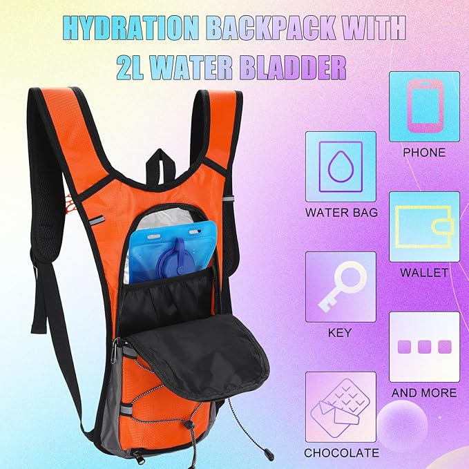Chunful 6 Pack Running Hydration Backpack Lightweight Water Backpack Essential for Festivals Rave Hydration Pack with 2L Hiking Water Bladder for Adult Running Cycling Climbing Hiking