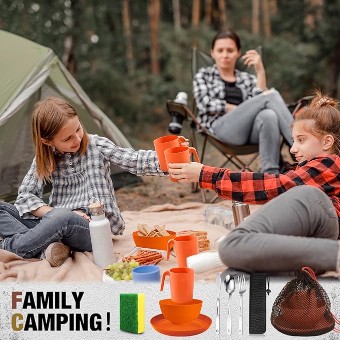 Scout Camping Mess Kit for 1 Person Boy Scout Dishes Set Girl Scout Mess Kit with Mesh Bag Reusable Light Weight Eating Utensils Plastic Camping Cutlery Set for Travel Camp