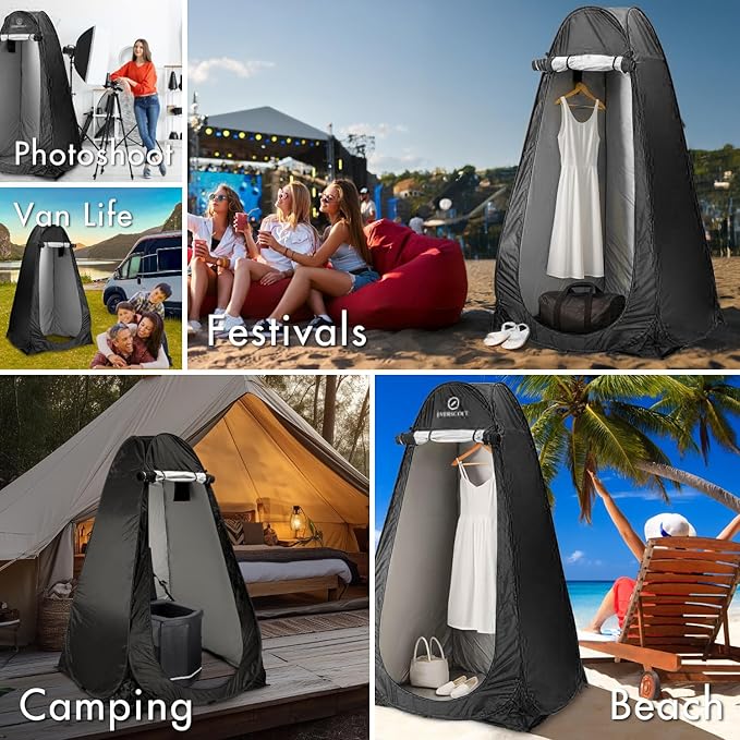 Portable Pop-Up Privacy Tent – Black/Green & Carry Bag. Outdoor Shower, Toilet, and Changing shelter. Water-Repellent, Compact, UV-Protective. Privacy Tent for Camping, Beach, Hiking, and Festivals.