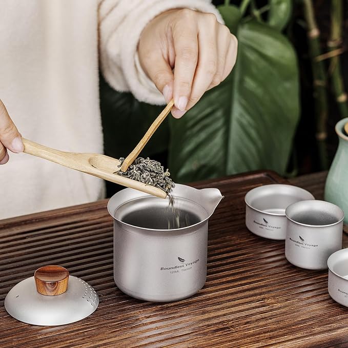 Boundless Voyage Titanium Teacup Double-Layer Tea Maker Outdoor Teapot Camping Mug Set Leightweight Drinking Cup for Backpacking Picnic Travel (Ti3145D-125ml)