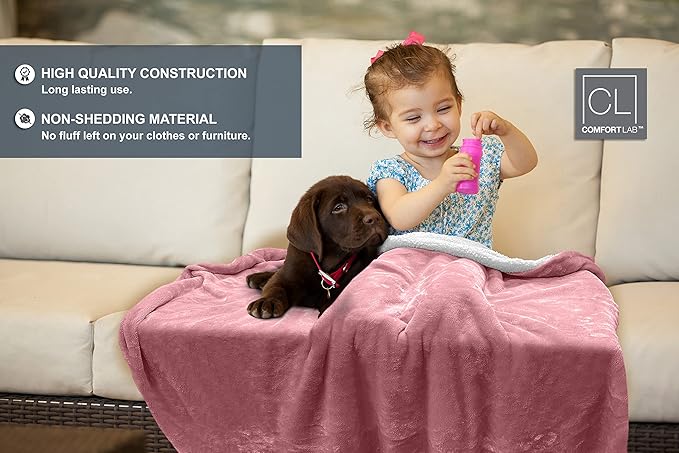 Comfort Lab Reversible Flannel Sherpa Throw Blanket - Elegant Fluffy Throw Blankets for Couch and Home Decor - Anti Pilling Non Shedding Cozy & Warm Fleece Throws - Baby/Pet (30" x 40") - Blush