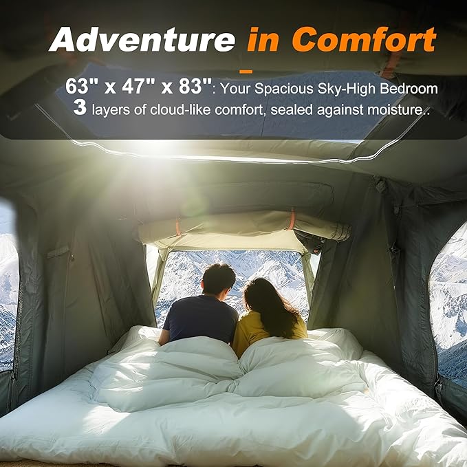 Naturnest Sirius 1 Hardshell Rooftop Tent, Clamshell Pop Up Car Roof Tent for 2-3 Person Camping, Waterproof UV-Resistant 4 Season Overland Tent for SUV, Truck, Jeep, Van, Trailer