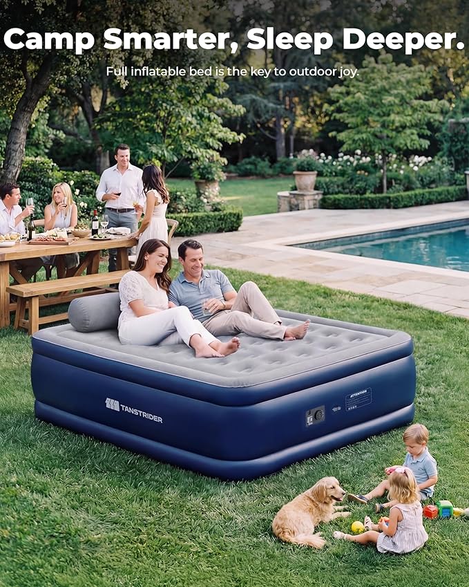 Full Size Air Mattress with Built in Pump, 18" Raised Inflatable Bed for Guest Room, 3-Min Quick Self-Inflating Airbed for Home Use Heavy Duty 600lbs Capacity