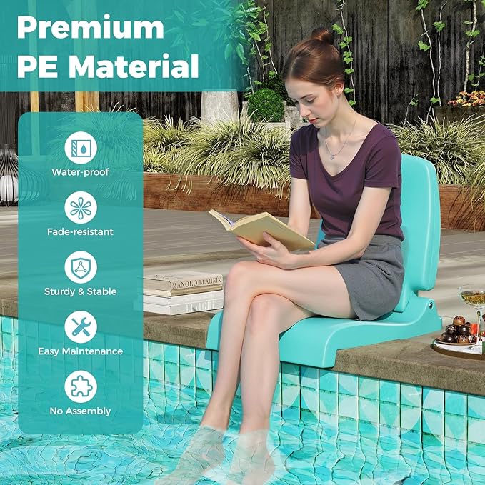 GYMAX Foldable Poolside Chairs for Edge of Pool, Portable Pool Chair with Handle, Drainage Hole, Lightweight Folding Flip Seat for Beaches, Camping, Fishing, Tailgating, Lawn (Mint Green,1)